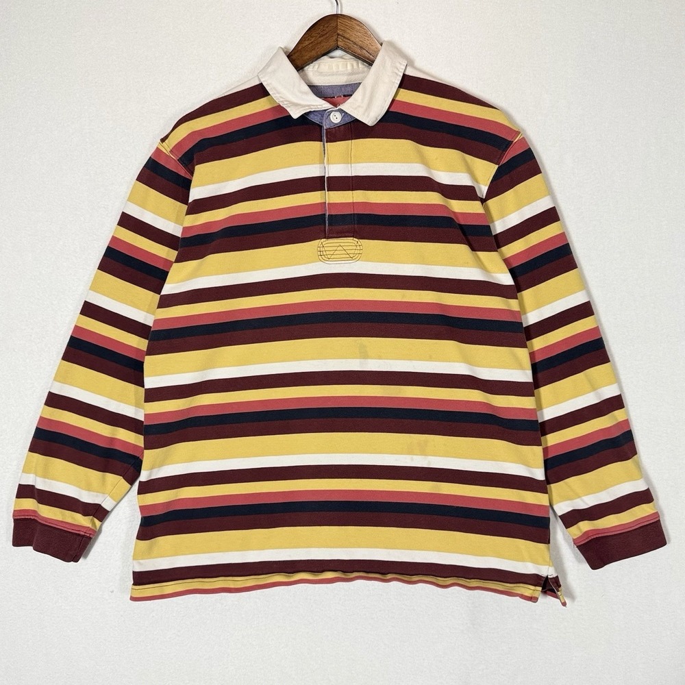 Cotton Traders Rugby Shirt Mens XL Striped Long Sleeve Polo 100% Cotton READ‎